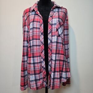 No Comment Flannel Plaid Shirt Women's Large Red Long Sleeve Button Down